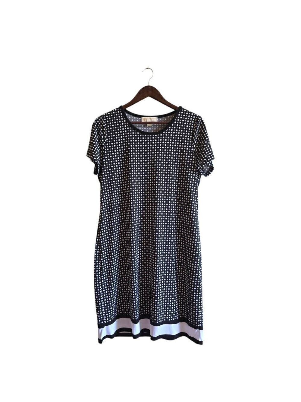 Michael Kors Navy & White Dotted Short Sleeve Mini Shift Dress Sz L